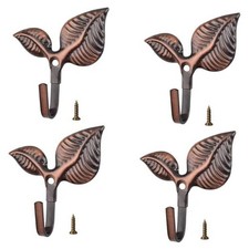 Set of 4 Vintage Leaf Wall Hooks Metal Coat Hooks Heavy Duty Red Bronze