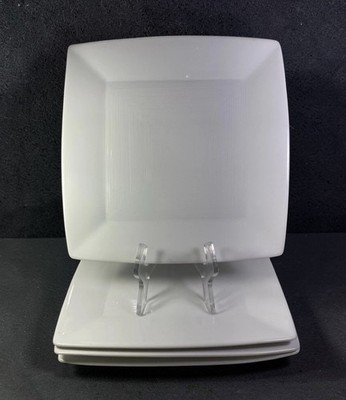 Target Home Square White Porcelain Dinner Plates Textured Center 10 7/8  Set 4