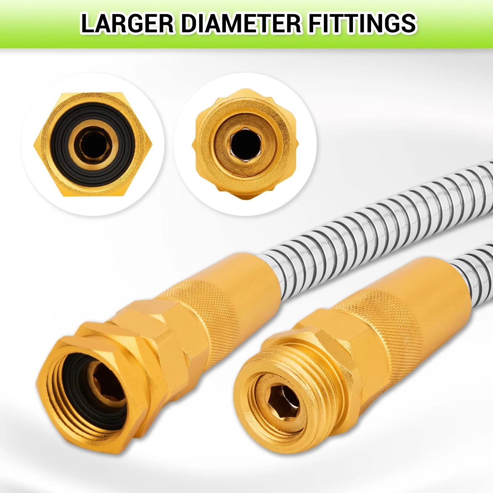 NGreen Stainless Steel Garden Hose - Flexible Metal Water Hose with Nozzle, Puncture, Rust Proof and Corrosion Resistant, Never Kink and High Pressure, Collapsible and Easy to Store (25FT) - Thumbnail 5