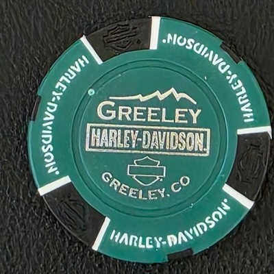 GREELEY HD ~ COLORADO (Green B&S stamp) Harley Davidson Poker Chip (CLOSED)