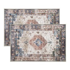 2 Pcs Washable Indoor Doormat,Non Slip Retro Floor Mat 24" X 36" Area Rug Absorb