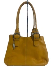 Tignanello Handbag Pebbled Leather Shoulder Purse Double Handles Mustard Yellow