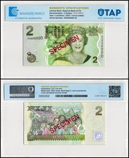 Fiji 2 Dollars, 2007, P-109s2, UNC, Specimen, Authenticated