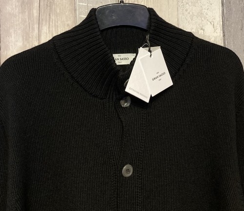 Gran Sasso Black Knitted Virgin Wool Cardigan Button Jumper XL NEW RRP £289 - Picture 3 of 9