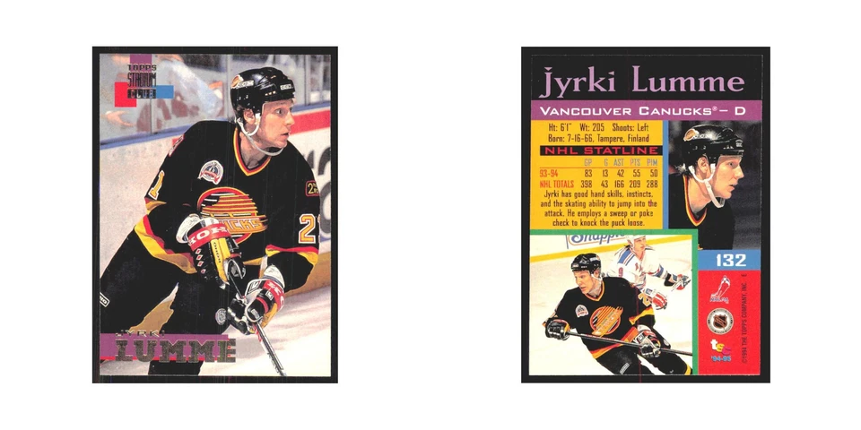 1994 Stadium Club Jyrki Lumme Vancouver Canucks #132 - Image 3 of 3