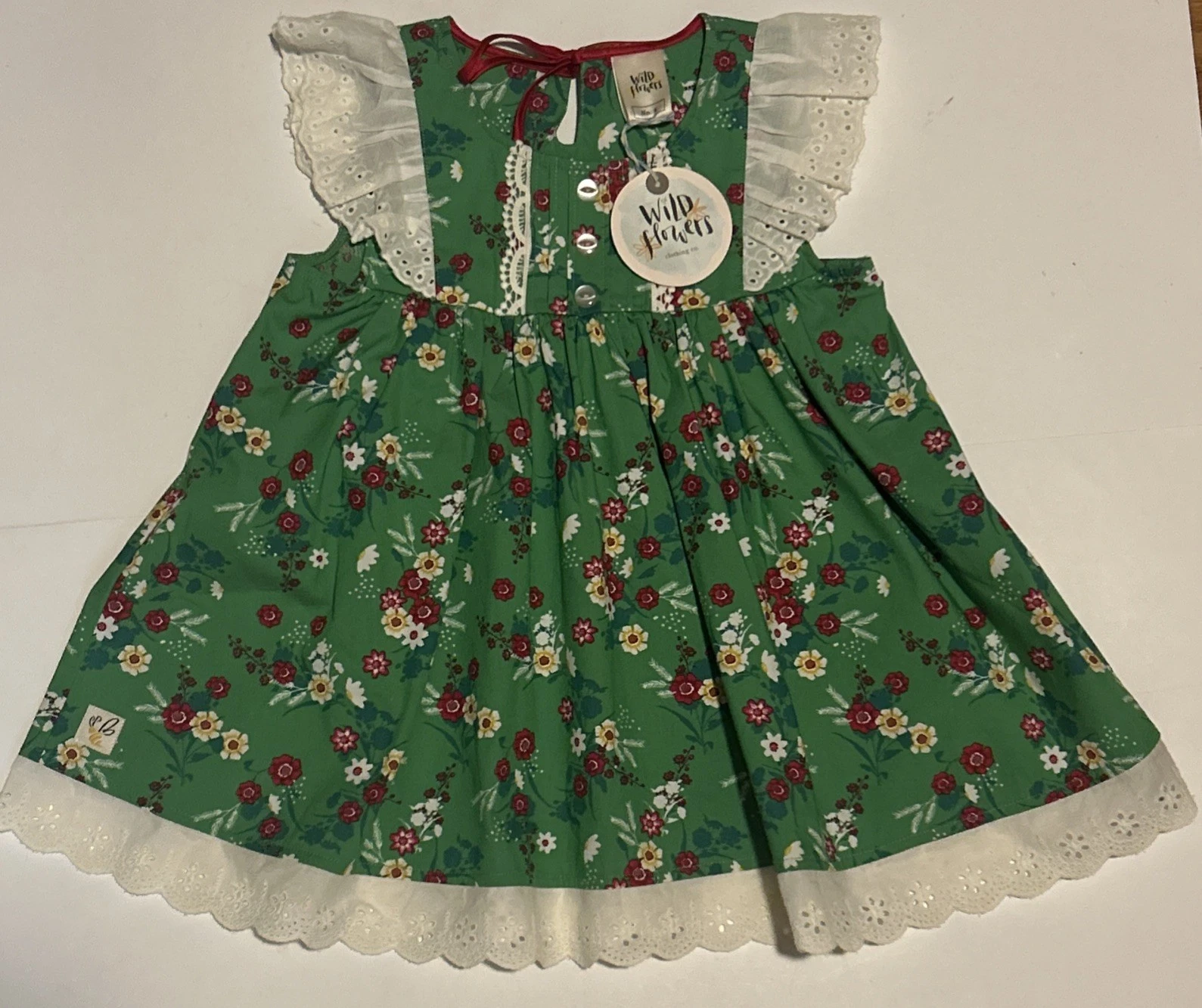 NWT Wild flowers clothing Co girls 6 Happy go lucky festive fern top green
