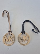 2 Michael Kors MK Logo Gold Black Pink Leather Strap Handbag Hang Tag Fob Lot