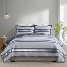 Striped Quilts Queen Size - 100 Cotton Soft Queen 90"x98" Folkstone/White