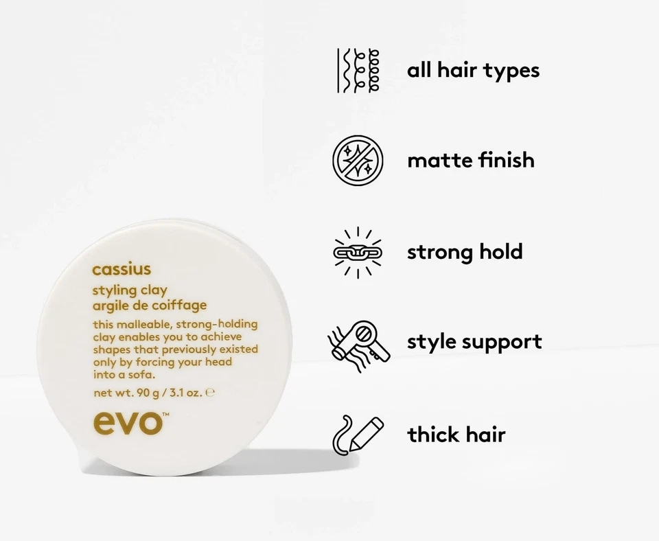 Arcilla de peinado evo Cassius - Añade textura con estilo duradero, 3,1 fl oz Foto 4 de 4