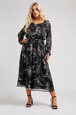 Yours Curve Women's Plus Size Floral Print Metallic Maxi Dress