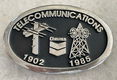 Vintage 1985 Chevron Oil Telecommunications Brass Employee Belt Buckle