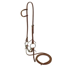 Harness Oiled Leather One Ear Headstall with O-Ring Snaffle & Reins