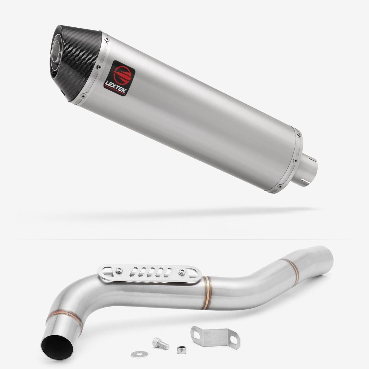 Lextek Stainless Steel RP1 Brushed 400mm Exhaust with Link Pipe Silencer Chrome