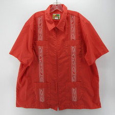 VINTAGE Haband Shirt Men XL Red Guayabera Cuban Camp Embroidered Resortwear