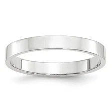 14k White Gold 3mm Lightweight Flat Wedding Band Ring Size 6