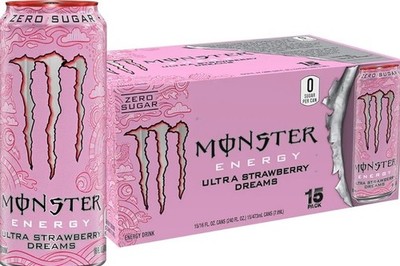 Monster Energy Ultra Strawberry Dreams, Sugar Free Energy Drink, 16 OZ 15 Pack 