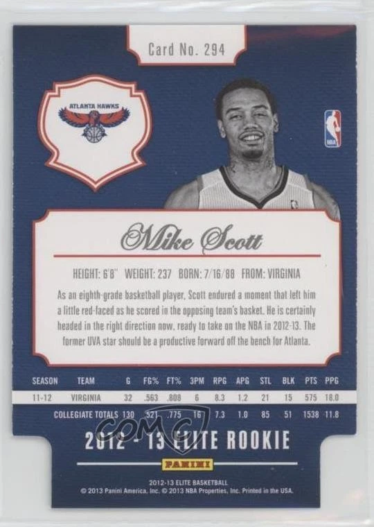 2012-13 Elite Aspirations Blue Die-Cut /68 Mike Scott #294 Rookie RC - Image 2 of 2