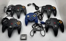 N64 Controllers Lot, 4-3rd Party Black, 1 Hori Blue, 1 OEM C-Pak, As-Is Untested