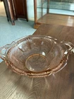 VTG Pink Jeanette Depression Glass Bowl - Cherry Blossom 2 Handle 11"