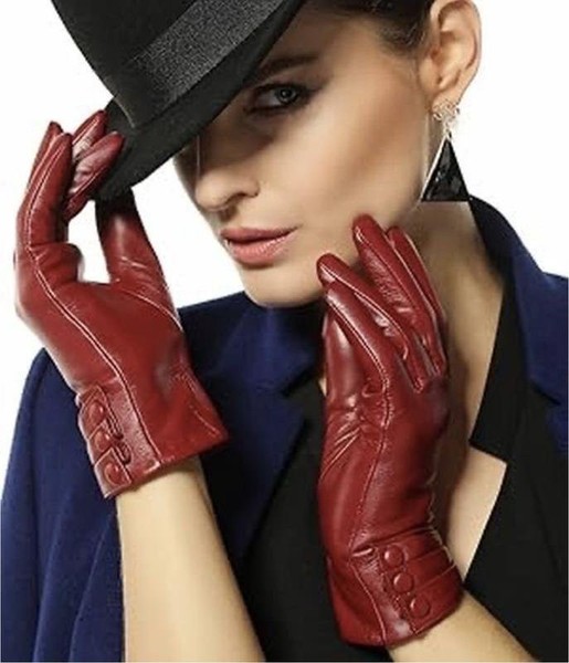 Women By Malene Birger Gloves Burgundy Leather S