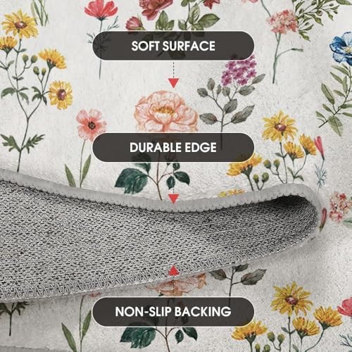Wild Flowers Daisy Spring Area Rug, Summer Home Decor Low-Profile Washable - Bild 6 von 6