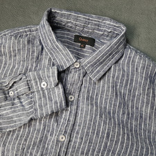 Quince Shirt Mens Extra Large Blue White 100% LINEN Vertical Stripes Dress Slub