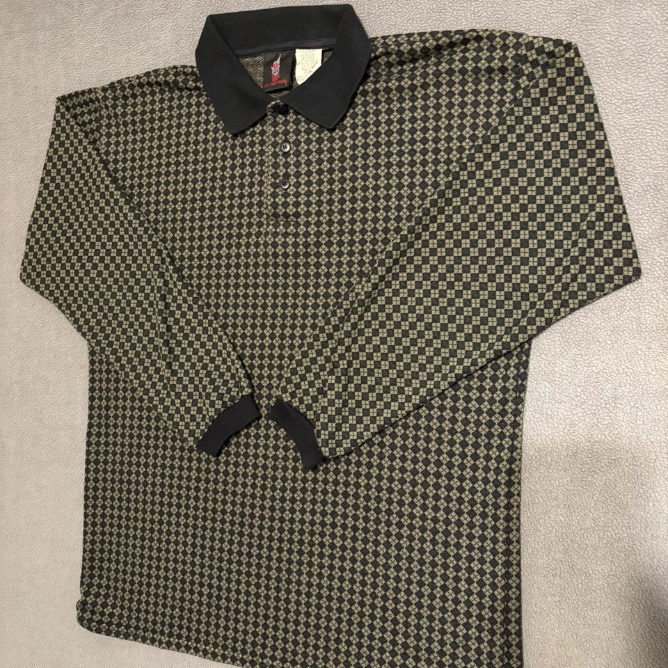 Camisa De Colección B Ware Risk Everything Para Hombres M Patrón Diamante Cuello Manga Larga Y2K Foto 4 de 4