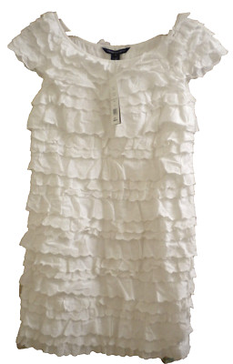 BRAND NWT $228 FRENCH CONNECTION RUFFLE WHITE STYLISH DRESS SIZE 6