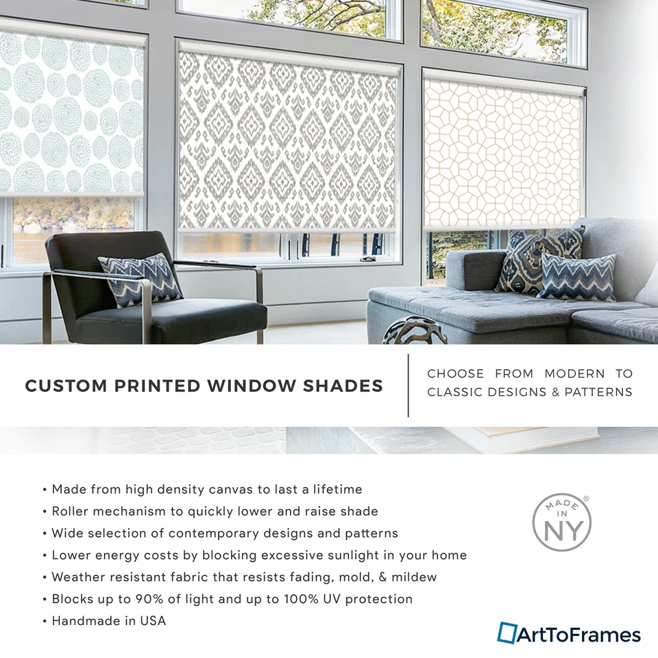 Sombra de ventana personalizada ArtToFrames - Blackout Ikat diseño de peltre rollo invertido Foto 3 de 4