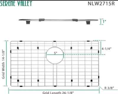 Serene Valley 26-1/4'' X 14-1/4'' Sink Protector Rear Drain w/ Corner Radius 3/8''