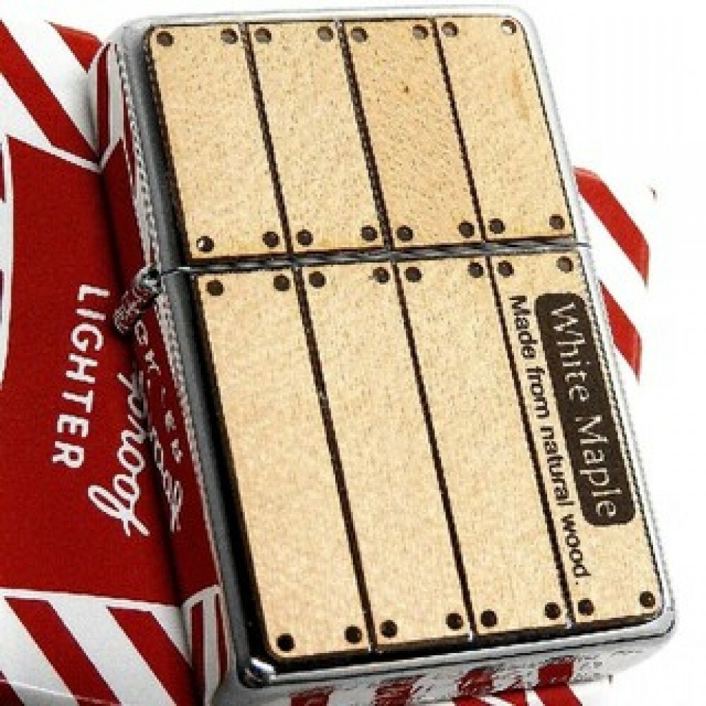 Zippo Oil Lighter White Maple Container Wood Inlay Flat Top