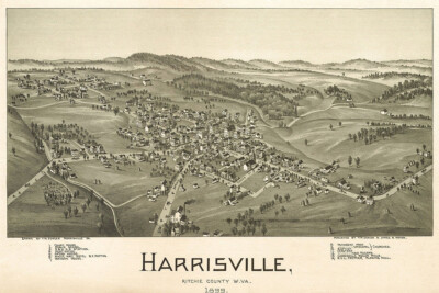 1899 Harrisville West Virginia Vintage Old Panoramic Map Wall - POSTER 20''x30''