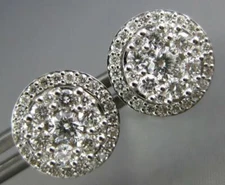 LARGE .77CT DIAMOND 18KT WHITE GOLD 3D ROUND CLUSTER HALO CLASSIC STUD EARRINGS