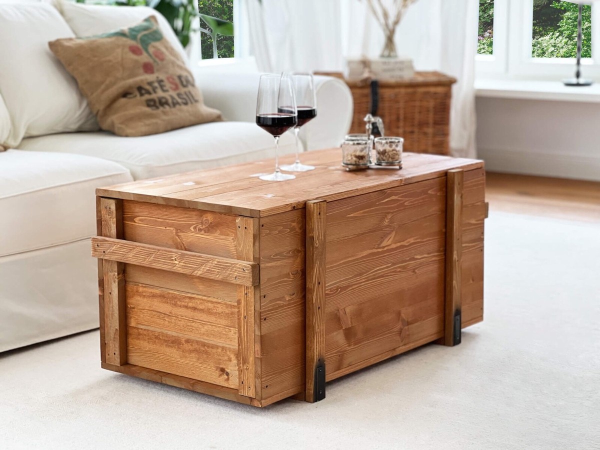 Table basse coffre en bois et métal noir 100x55x40cm