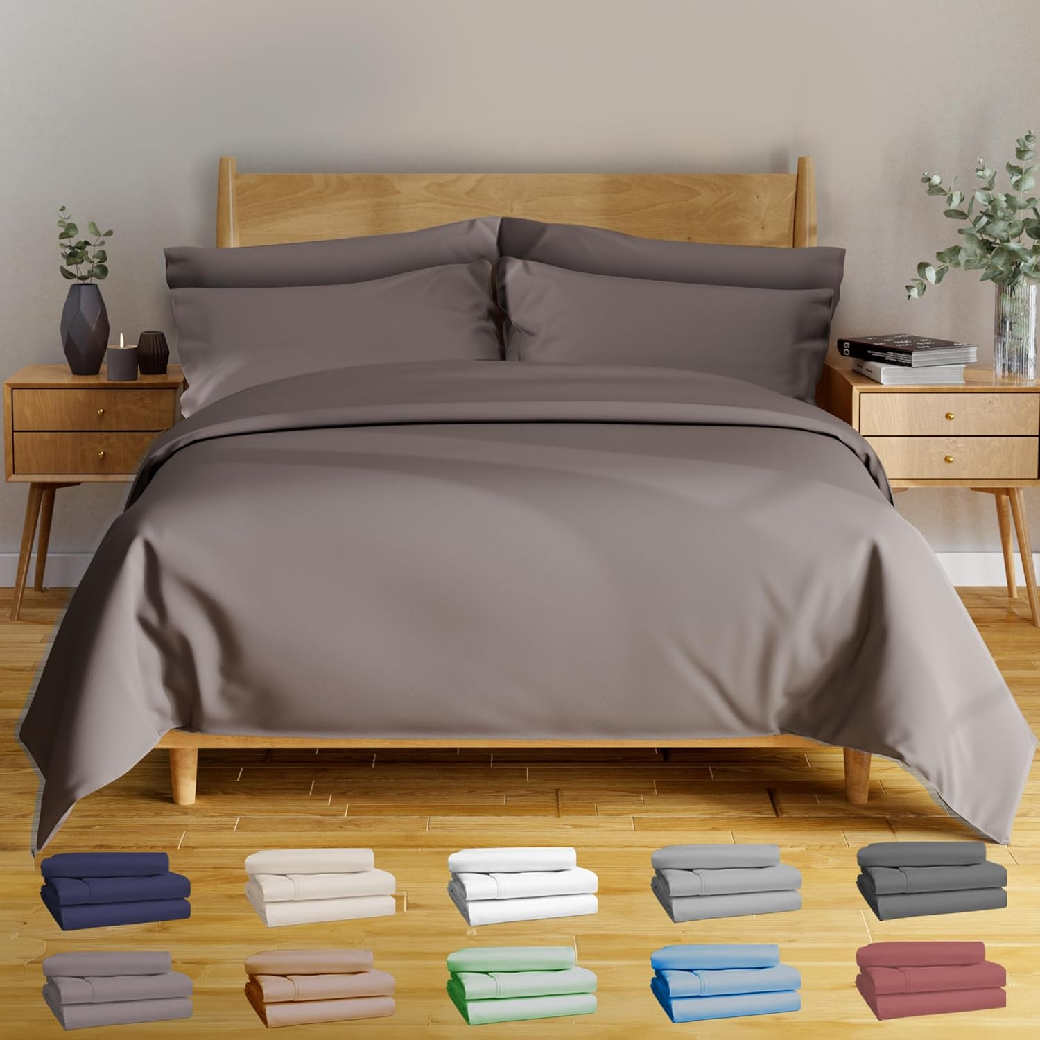 Luxury 6-Piece Queen Sheet Set 100% Bamboo Viscose Soft Breathable Bedding