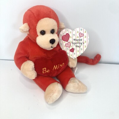Vintage Chrisha Playful Plush Valentine s Day Monkey 1988 Red Be Mine Tag 9 
