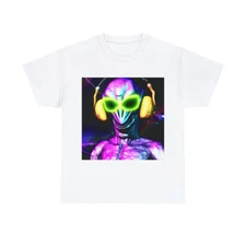 Alien T Shirt Psychedelic Space UFO Hippie Graphic Tee Extraterrestrial Rave