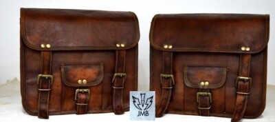  Saddlebags Motorcycle 2 Side Bags in Brown Leather  Motorcycle Bag
