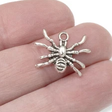15 Silver Spider Charms for Halloween Jewelry - Insect Earrings & Necklace
