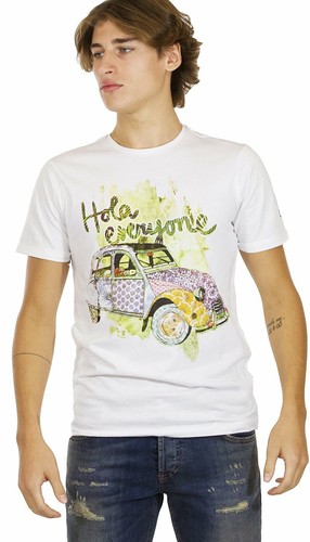Gaudì Jeans T-shirt uomo bianca in cotone con stampa hola everyone | eBay