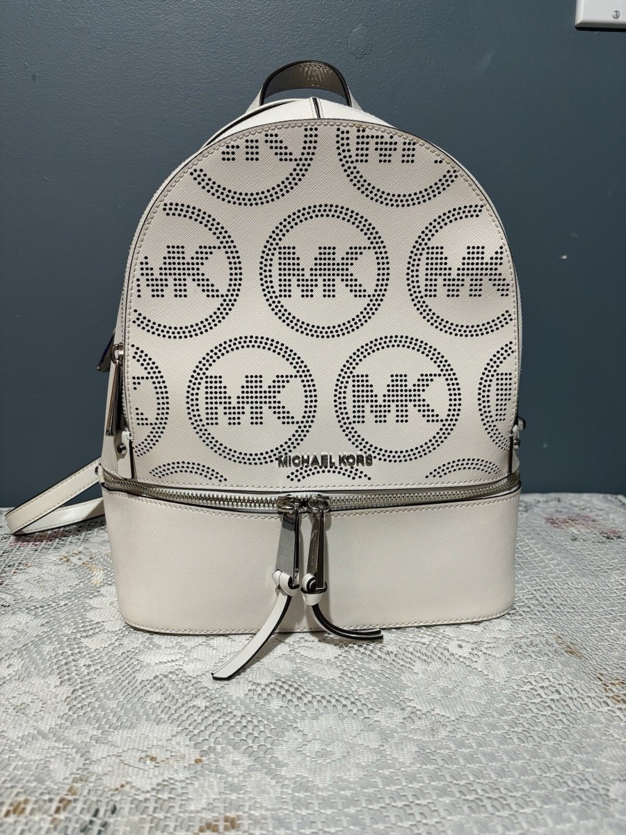Michael Kors Rhea Zip Medium Backpack Optic White color | eBay