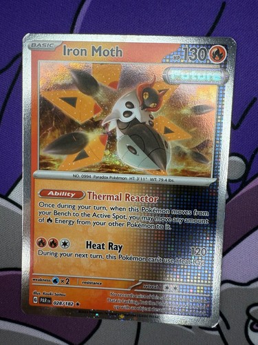 Pokemon TCG Iron Moth 028/182 Cosmos Holo Rare- Promo- Paradox Rift- Nm