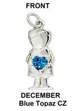 Fine Silver Plated BOY Pendant with Blue Topaz CZ Heart December Birthstone