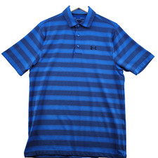 Under Armour Heatgear Loose Fit Golf Men's Size M Blue Striped Polo Shirt