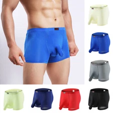Male Solid Color Stretch Seamless Panties Boxershorts Breathable Ice Silk  New
