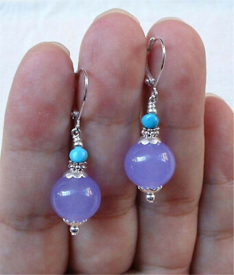 10mm Lavender Jade Turquoise Round Gemstone Beads Leverback Earrings Minimalist