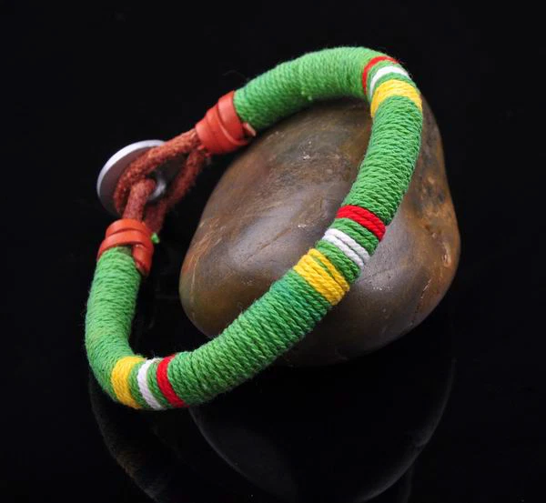 S480 Young Surfer Cotton Wrap Leather Men's Leather Wristband Bracelet Cuff - Image 3 of 4