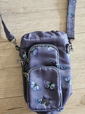 EUC Clean Lug Huggie Se Insulated Crossbody Water Bottle Bag Gray Butterfly 