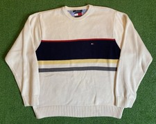 Vintage 90s Tommy Hilfiger Sweater Mens 2XL XXL Knit Striped Crewneck Crest VTG