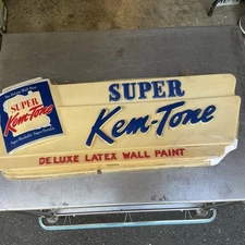 VINTAGE LIGHTED SUPER KEM-TONE PAINT HANGING  SIGN SHERWIN WILLIAMS 27" X 12”